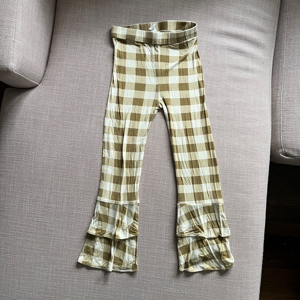Kids Plaid Flare Pants - Tan